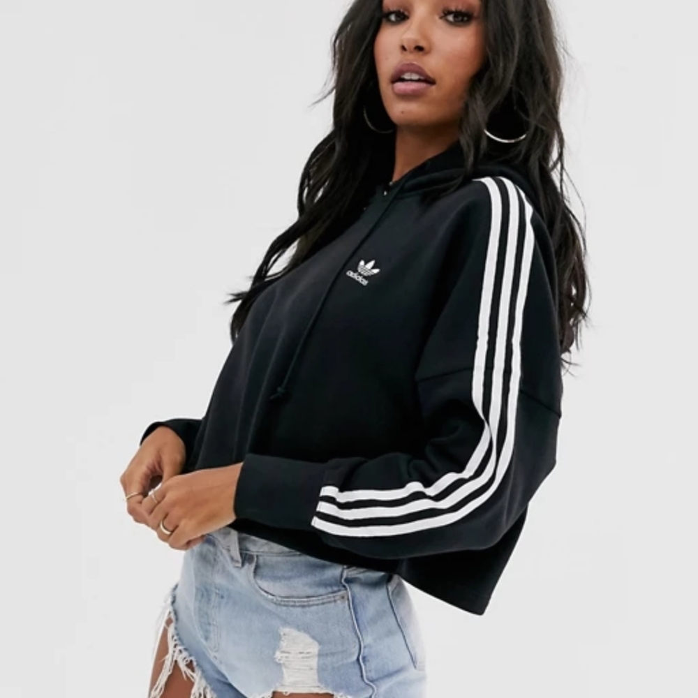 Women's Cropped Adidas Hoodie - Black